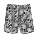 Monochrome Skull Flowers Pattern Print Men's Sports Shorts