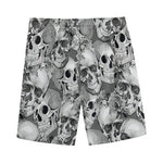Monochrome Skull Flowers Pattern Print Men's Sports Shorts