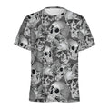 Monochrome Skull Flowers Pattern Print Men's Athletic T-Shirt