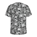 Monochrome Skull Flowers Pattern Print Men's Sports T-Shirt