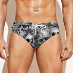 Monochrome Skull Flowers Pattern Print Men's Swim Briefs