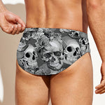 Monochrome Skull Flowers Pattern Print Men's Swim Briefs