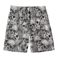Monochrome Skull Flowers Pattern Print Men's Swim Trunks