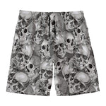 Monochrome Skull Flowers Pattern Print Men's Swim Trunks