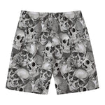 Monochrome Skull Flowers Pattern Print Men's Swim Trunks