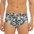 Monochrome Skull Flowers Pattern Print Men's Triangle Swim Briefs