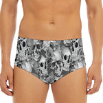 Monochrome Skull Flowers Pattern Print Men's Triangle Swim Briefs