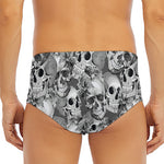 Monochrome Skull Flowers Pattern Print Men's Triangle Swim Briefs