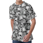 Monochrome Skull Flowers Pattern Print Men's Velvet T-Shirt