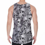 Monochrome Skull Flowers Pattern Print Men's Velvet Tank Top