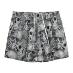Monochrome Skull Flowers Pattern Print Mesh Shorts