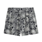 Monochrome Skull Flowers Pattern Print Mesh Shorts