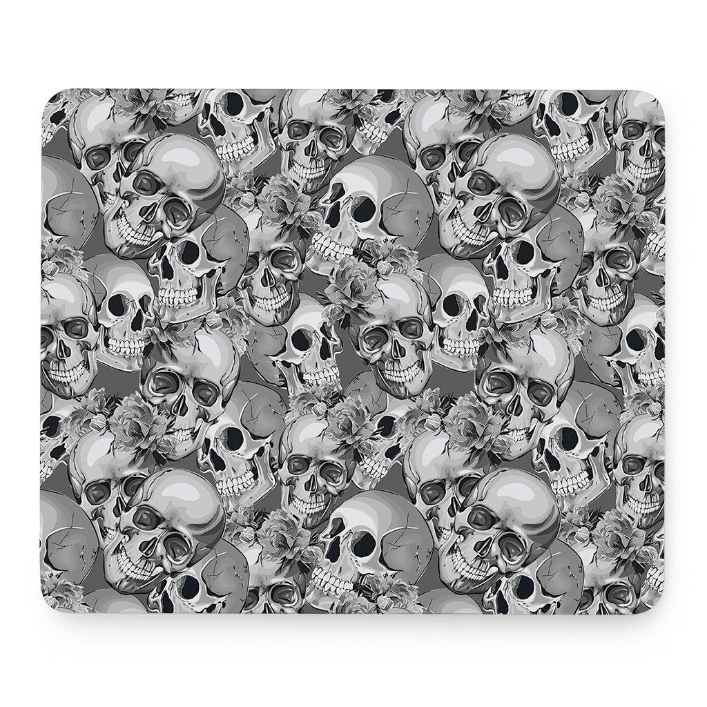 Monochrome Skull Flowers Pattern Print Mouse Pad