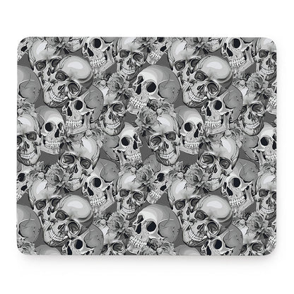 Monochrome Skull Flowers Pattern Print Mouse Pad