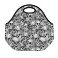 Monochrome Skull Flowers Pattern Print Neoprene Lunch Bag