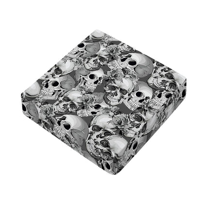 Monochrome Skull Flowers Pattern Print Outdoor Seat Cushion Cover