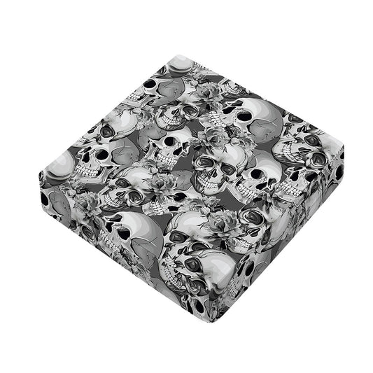 Monochrome Skull Flowers Pattern Print Outdoor Seat Cushion Cover