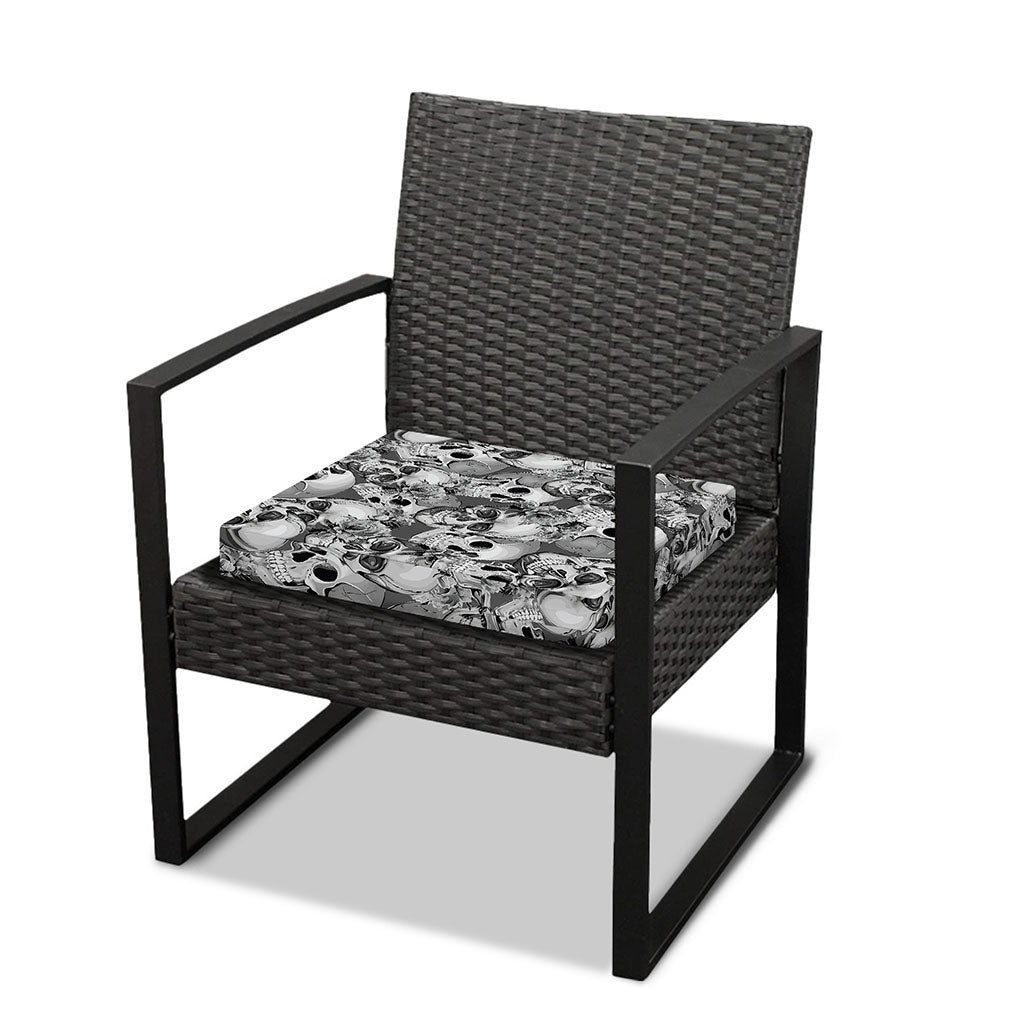 Monochrome Skull Flowers Pattern Print Outdoor Seat Cushion Cover