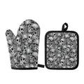 Monochrome Skull Flowers Pattern Print Oven Mitt And Pot Holder Set