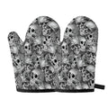 Monochrome Skull Flowers Pattern Print Oven Mitts