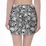 Monochrome Skull Flowers Pattern Print Pencil Mini Skirt