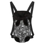 Monochrome Skull Flowers Pattern Print Pet Carrier Backpack