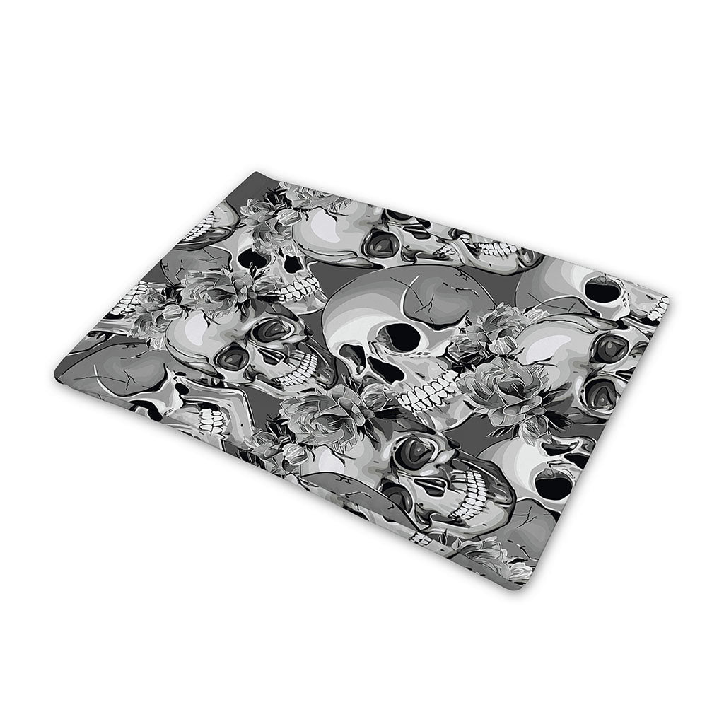 Monochrome Skull Flowers Pattern Print Pet Cooling Mat Cover