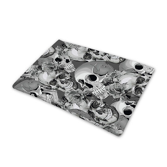 Monochrome Skull Flowers Pattern Print Pet Cooling Mat Cover