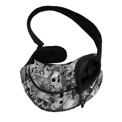 Monochrome Skull Flowers Pattern Print Pet Sling Carrier