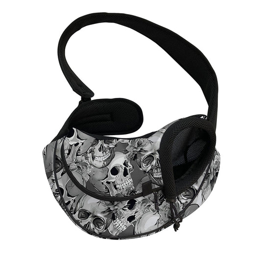 Monochrome Skull Flowers Pattern Print Pet Sling Carrier
