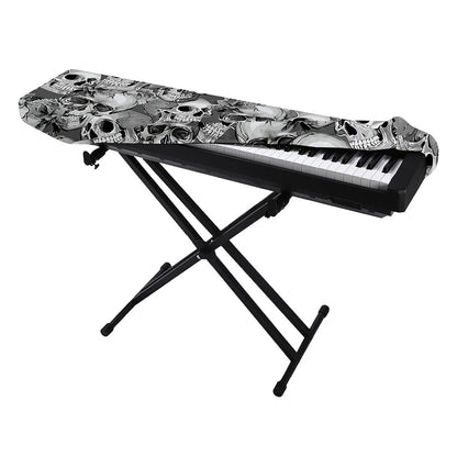 Monochrome Skull Flowers Pattern Print Piano Keyboard Cover