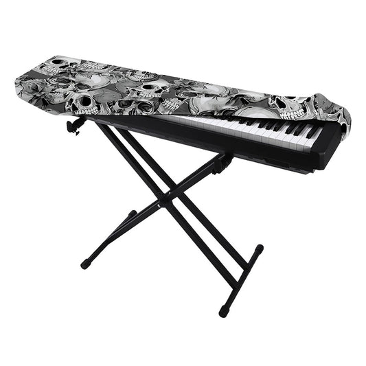 Monochrome Skull Flowers Pattern Print Piano Keyboard Cover