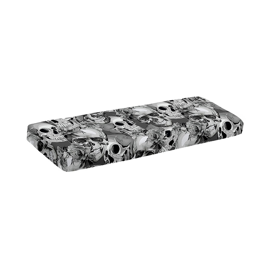 Monochrome Skull Flowers Pattern Print Piano Keyboard Cover