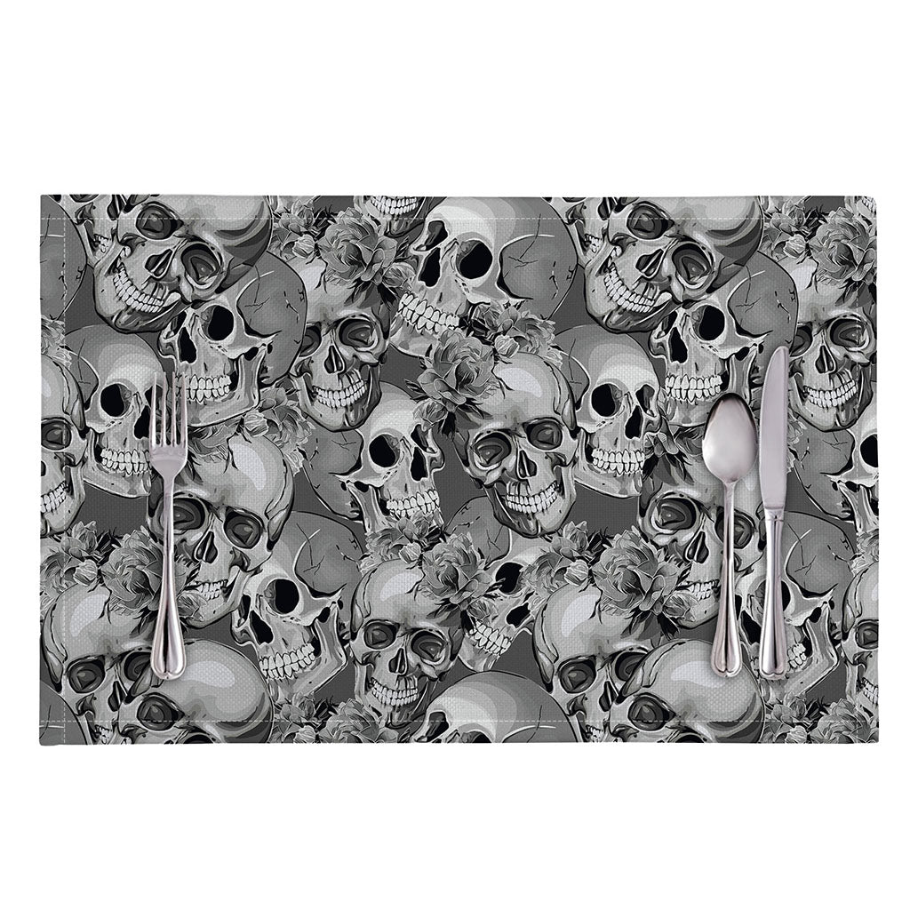 Monochrome Skull Flowers Pattern Print Placemat