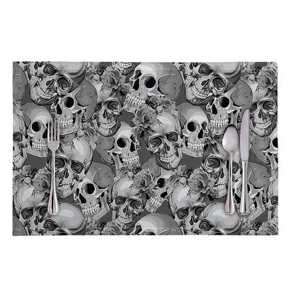 Monochrome Skull Flowers Pattern Print Placemat