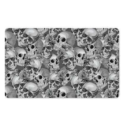 Monochrome Skull Flowers Pattern Print Polyester Doormat