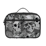 Monochrome Skull Flowers Pattern Print Portable Lunch Bag