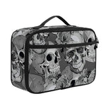 Monochrome Skull Flowers Pattern Print Portable Lunch Bag