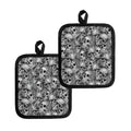 Monochrome Skull Flowers Pattern Print Pot Holders