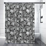 Monochrome Skull Flowers Pattern Print Premium Shower Curtain