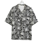 Monochrome Skull Flowers Pattern Print Rayon Hawaiian Shirt