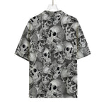 Monochrome Skull Flowers Pattern Print Rayon Hawaiian Shirt
