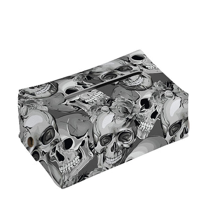 Monochrome Skull Flowers Pattern Print Rectangle Tissue Box Cover