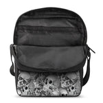Monochrome Skull Flowers Pattern Print Rectangular Crossbody Bag