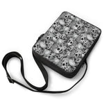 Monochrome Skull Flowers Pattern Print Rectangular Crossbody Bag
