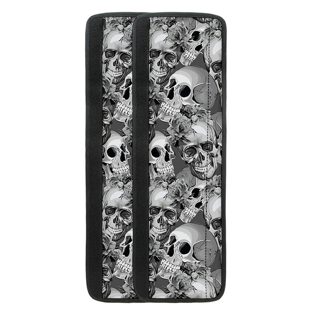Monochrome Skull Flowers Pattern Print Refrigerator Handle Covers