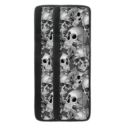 Monochrome Skull Flowers Pattern Print Refrigerator Handle Covers