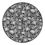 Monochrome Skull Flowers Pattern Print Round Floor Mat