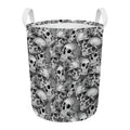 Monochrome Skull Flowers Pattern Print Round Laundry Basket