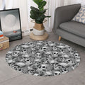 Monochrome Skull Flowers Pattern Print Round Rug